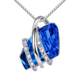 Leafael Wish Stone Pendant Necklace with Sapphire Blue Birthstone Crystal for September, 18K Rose Gold Plated, 18" + 2" Chain