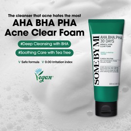 SOME BY MI AHA BHA PHA 30 Days Miracle Acne Clear Foam – 3.38oz, 100ml – Korean Acne Face Wash for Smooth & Clear Skin – Salicylic Acid Cleanser for Exfoliation & Sebum Control – Korean Skin Care