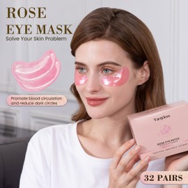 32 Pairs Pink Under Eye Patches, Rose Collagen Undereye Pads, Hydrating Eye Masks for Anti Wrinkles Puffy Eyes Dark Circles, Puffiness Eye Bags Eyes Gel Pads, Women Men Travel Skincare Set