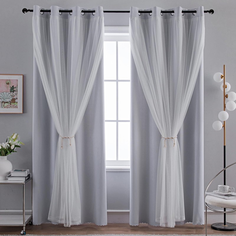 Anytime Home Curtains Blackout and Sheer Layered Solid Window Curtain
