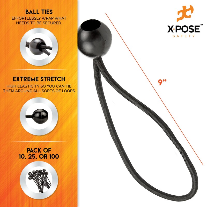 Xpose Safety Bungee Ball Cords 9" 100 Pack Heavy Duty