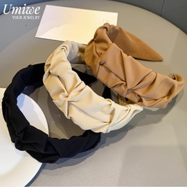 Umiwe Women's Fabric Headband, Painless, Comb Included, Hair Band, 3D Twist, Braided Style, Anti-Slip, Wide, Fashionable, Stylish, Gift, Hair Accessory (Caramel)