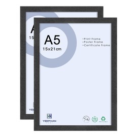 8 x 6 inch/a5 Black Picture Frame 21x15cm Photo Frame Made of Solid Wood with Perspex Front for Home Décor Wall Display,Freestanding and Wall Mountable,2 Pack