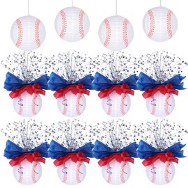 36 Pieces Baseball Paper Lanterns Centerpieces Decorations 8'' Baseball Lanterns Table Centerpieces with Metallic Foil Centerpiece Wrapping Paper and Ribbons for Baseball Birthday Party (36 PCS)
