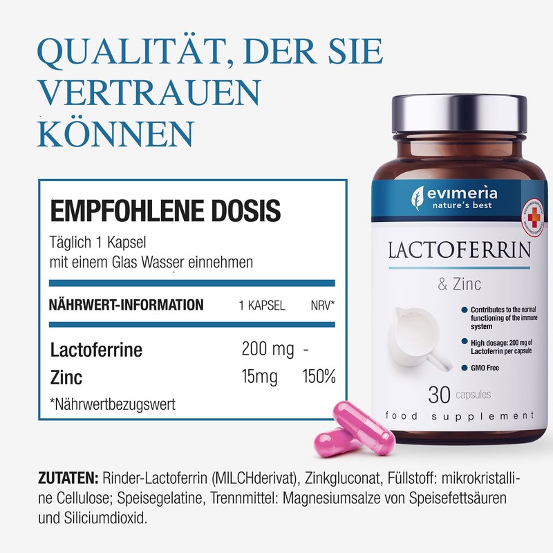EVIMERIA Lactoferrin 200 mg and Zinc, Helps Strengthen the Immune