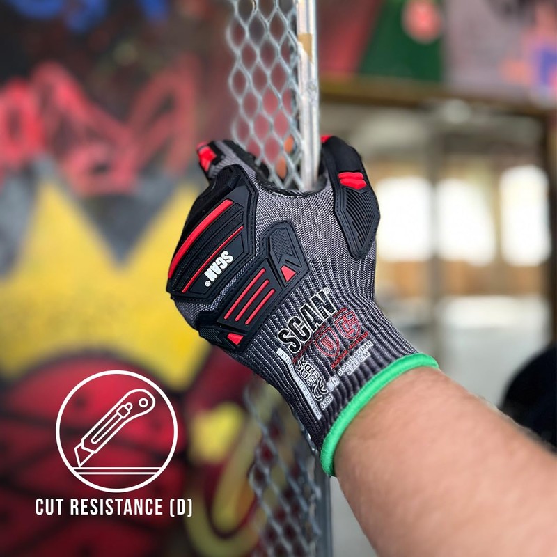 Scan Impact Cut Resistant Level D Gloves, Nitrile Palm, Enhanced