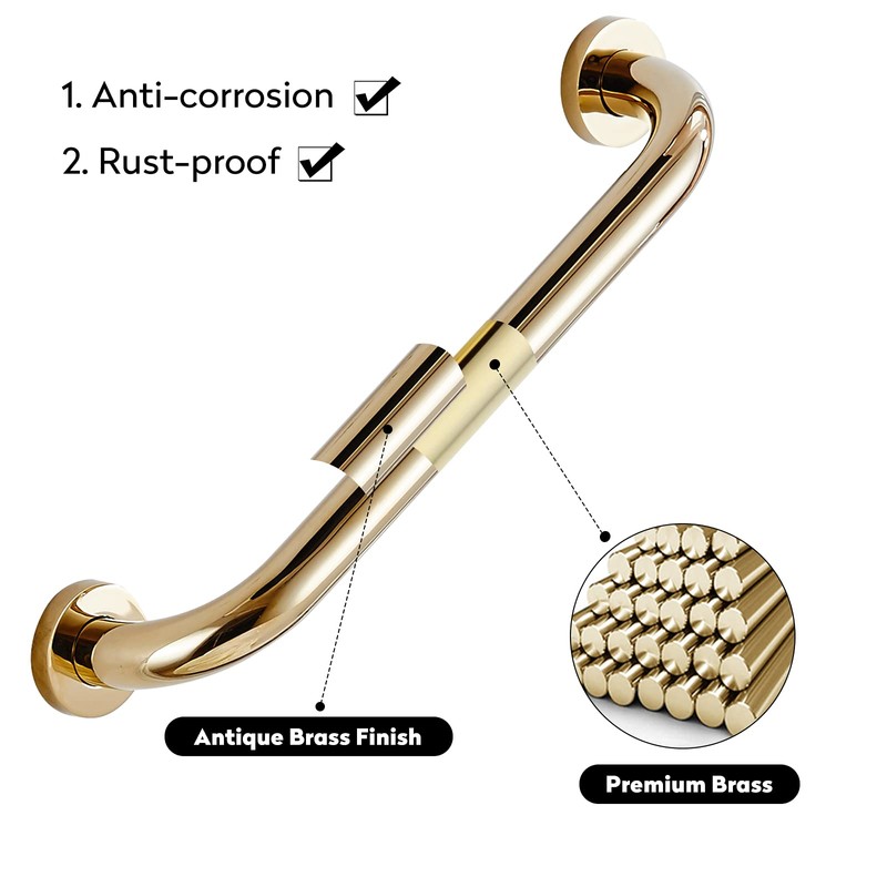 Leyden Brass Shower Grab Bar，Gold Support Bar Bathroom Hand Safety