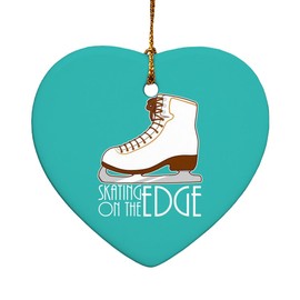 GRAPHICS & MORE Ice Skates Figure Skating Living On The Edge Heart-Shaped Porcelain Holiday Christmas Tree Ornament - 2.8"