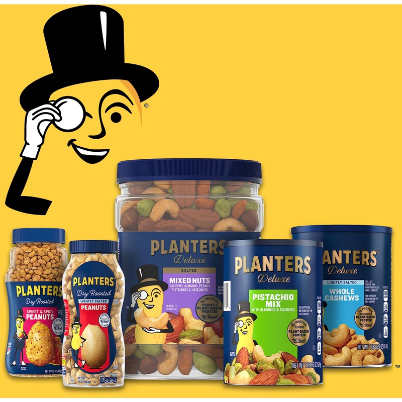 PLANTERS Deluxe Honey Roasted Whole Cashews, Party Snack, Plant-Based Protein,