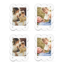 FloralGrace Set of 4 Mini Picture Frames Magnet 8 x 12 cm Acrylic Photo Magnet for Fridge, Wave Shape Magnetic Picture Frame for Instax Photos, Polaroid Picture Frame