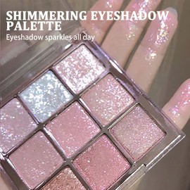 Sparkling Glitter Eyeshadow Palette - 9 Shades of Highly Pigmented Eye Shadow in Gold, White, and Pink. Ideal for Women's Makeup Looks
