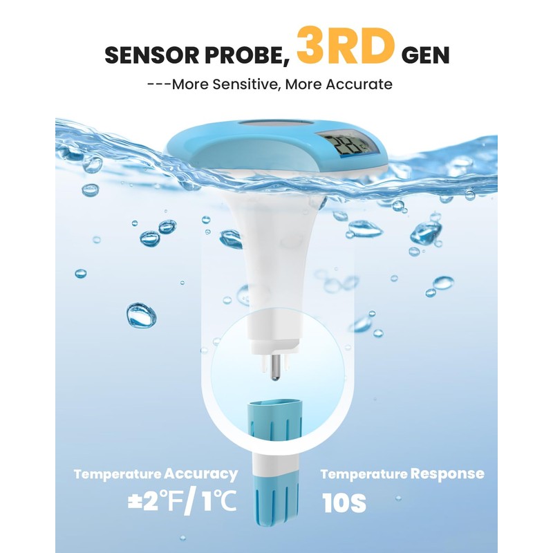 BALDR Floating Pool Thermometer, Solar Powered Pool Thermometer, Easy-to-Read/Use