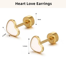Titanium Heart Love Earrings for Women Girls,Tiny Hypoallergenic Stainless Steel Cartilage Stud,Birthday Valentine's Day Christmas Gift for Women(White)