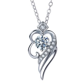 Hugsigx Angel's Wing 0.5ct D Moissanite Necklace for Women,925 Sterling Silver Plated White Gold Jewelry Gift for Mom Wife Girlfriend & Daily Wear