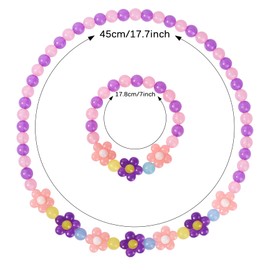 Maelovebunny Girls Chunky Flower Jewelry Necklace and Bracelet Set for Girls Little Kids Lovely Beaded Necklace and Bracelet Colorful Beads Jewelry Princess Dress up for Toddlers Kids Gift