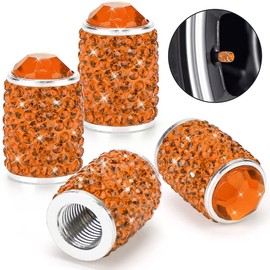 ToBeQueen Bling Orange Car Tire Valve Caps, 4 Pack Handmade Crystal Rhinestone Diamond Tire Caps Universal Dustprood Bling Car Accessories for Car/SUV/Motorcycle/Bike(Orange)