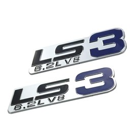 Pair Set LS3 6.2L V8 Engine Badge 3D Emblem Nameplate Sticker (Silver Blue)