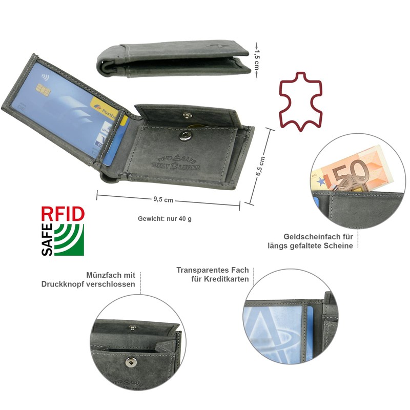 CF CATTERFELD Men's Genuine Leather Wallet with RFID Protection, gray,