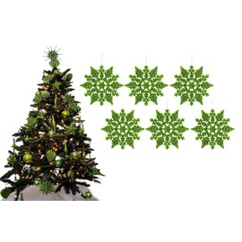 Simply Products Pack of 6-10cm Glitter Hanging Decoration, Snowflakes Christmas Tree Decorations (Lime)