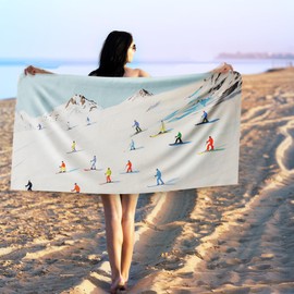 Gnmduw Ski Skiing Gifts Skier Beach Towel, Winter Skiing Sand Beach Towels Gifts for Women Skiers, Winter Ski Quick Dry Bath Pool Towels for Bathroom Swimming Pool Gym, Ski Lodge Decor, 30x60 in