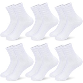 srclo Boys Girls Socks 6 Pairs Sports Crew Socks Kids Black White Grey Back to School Cotton Rich Plain Ankle School Socks 6-12 Years
