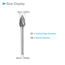 CoCud Tungsten Carbide Rotary Burrs File, 1/8" Shank 1/4" Dia, Double Cut Pointed Tree G Type Rotary Burrs Tool - (Applications: for Metal Carving), 3-Piece