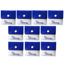 Portable Pocket Ashtray - Smell Proof PVC Small Plastic Wallets with Sturdy Plastic Button, Fireproof Lining, Aluminium Foil, Thermal Foam - Blue & White 10 Pack