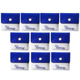 Portable Pocket Ashtray - Smell Proof PVC Small Plastic Wallets with Sturdy Plastic Button, Fireproof Lining, Aluminium Foil, Thermal Foam - Blue & White 10 Pack