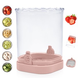 New Fruit Slicer Cup - Strawberry Cutter Fruit and Vegetable Speed Slicer with Push Plate - Stainless Steel Cup Slicer Egg Slicer Fruit Slicer Banana Strawberry Slicer Cup (Pink)