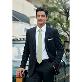 HISDERN Men's Tie Handkerchief Plain Tie & Pocket Square Set Ties for Wedding Party Plain in Various Colours, N12-Sage Green-02