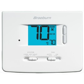 Braeburn Single-Stage Dual Powered Non-Programmable Thermostat, White, 2" LCD Display, Battery & Hardwired, 24V, 1 Heat/1 Cool