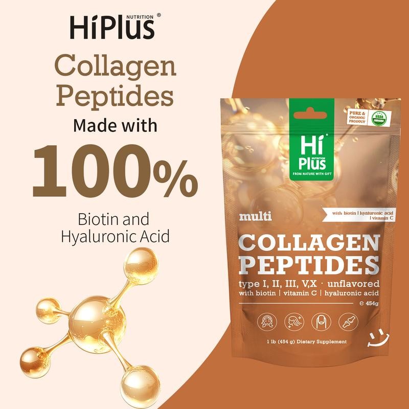 "HiPlus Multi Collagen Peptides Powder – Hydrolyzed Protein (Type I,
