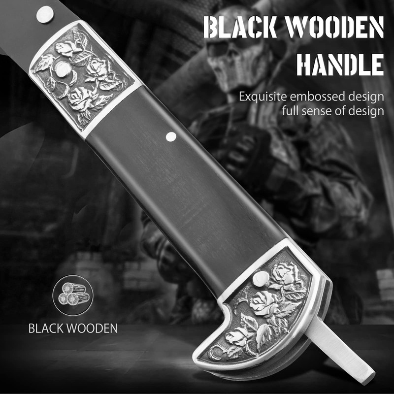VALHALLA Folding Sickle, Black Sharp Folding Scythe with 2 Sections,