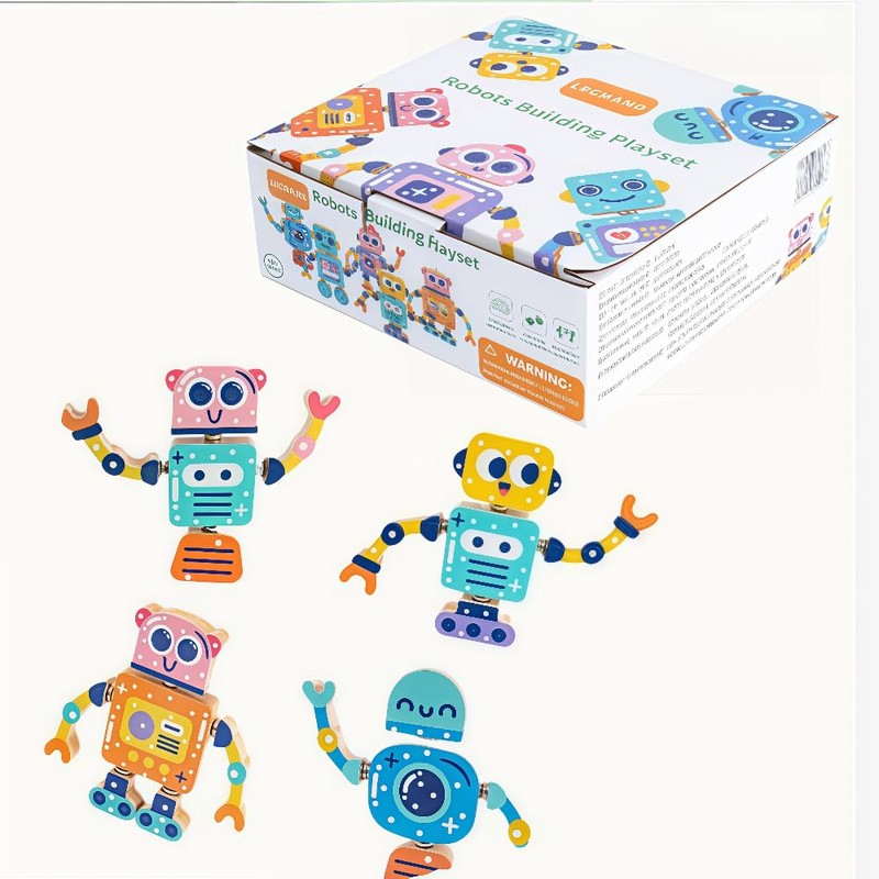 KAXCOT Wooden Robot Building Blocks, Fine Motor Skills, Boys and