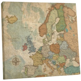 Holy Cow Canvas Europe Map on Canvas in Vintage Earth Tones, Travel Map with Pins to Mark Travels, European Pin Board, Maps for Wall Push Pin, Gift for Travelers (24"X24", Ready to Hang)