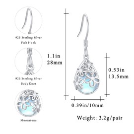 Daisy Earrings Moonstone Earrings for Women 925 Sterling Silver Daisy Dangle Earrings Flowers Moonstone Drop Earrings Hypoallergenic Daisy Jewellery for Women Girls