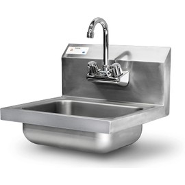 17"L x 16"W Stainless Steel Commercial Wall Mounted Hand Sink with Gooseneck Faucet for Restaurant, Bar, Cafe, Salon & Spa, Home - 16 Gauge (NSF Listed)