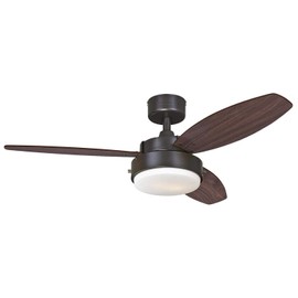 Alloy Two-Light 42" Reversible Three-Blade Indoor Ceiling Fan, Oil Rubbed Bronze with Opal Frosted Glass - Remote Control not included
