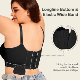 YAEHOL Push Up Back Smoothing Bras for Women Full Coverage T Shirt Brasieres Black 38DD