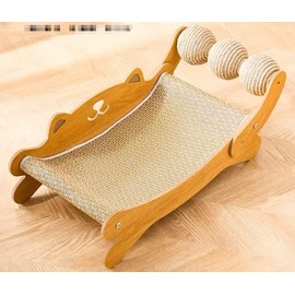 RizzQi Wooden Cat Scratching Post Board Couch Bed with Cooling -3 Sisal Balls Interactive Cat Toy, Scratchable Mat for Indoor Cats, Modern Pet Sofa for Kittens to Large Cats