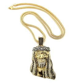 NYFASHION101 Iced Out Crown of Thorns Jesus Pendant with 36" Franco Chain Necklace, Clear/Black Gold-Tone MP424GT-CRBK