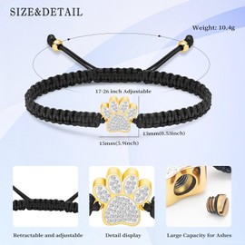 QGJNSGC Cremation Bracelet for Pets Ashes Cat/Dog Paw Pendant Bangle Memorial Urn Rope Bracelet Jewelry (Gold)