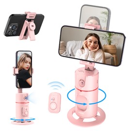 Extensible Trípode de Seguimiento automático de la Cara, Seguimiento Inteligente y Control de Gestos, Soporte para Selfie con Rotación de 360°, sin App para Video, transmisión de Video en Vivo(rosa)