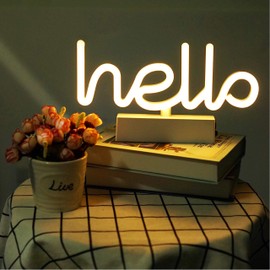 Neon Indoor Night Light, LoveNite Battery Operated & USB Powered Glowing Neon Decorative Sign LED Light for Room Party Festival Decorations (Warm White)