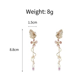 Pink Flower Pearl Sakura Leaf Earrings Ginkgo Biloba Cat Fairy Flower Statement Earrings For Women(Butterflies and Flowers)