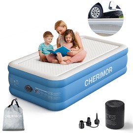 CHERIMOR Twin Air Mattress with Built-in Pump, 1000 lbs Support Air LockMax Tech, Wireless Inflatable Mattress, 16" Portable Blow up Mattress for Camping & Home, 2-Min Inflation Airbed with Carry Bag