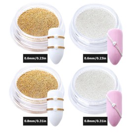 OHREN Pack of 4 Caviar Beads Nails 3D Mini Micro Nail Art Silver Gold Rose Gold Black Pearls Nail Art Rhinestones Nail Caviar Nail Art Decoration (0.8 mm + 0.6 mm)