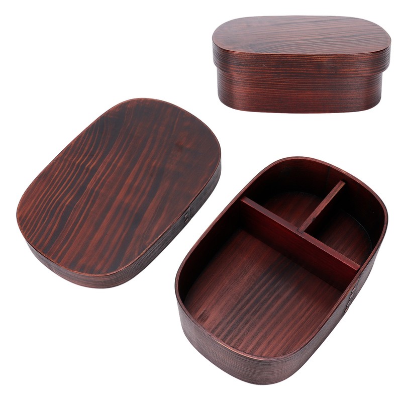 Wooden Lunch Box Portable Food Container Tablewares for Home Office