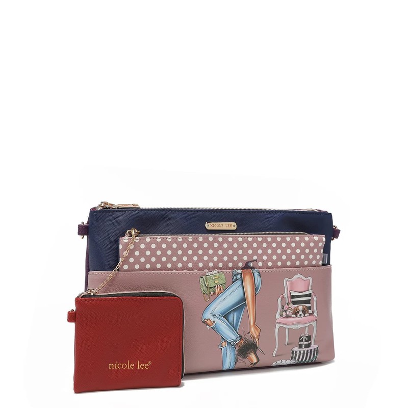 NICOLE LEE 3 Pieces Handbag Pouch Set, Removable Crossbody Strap,