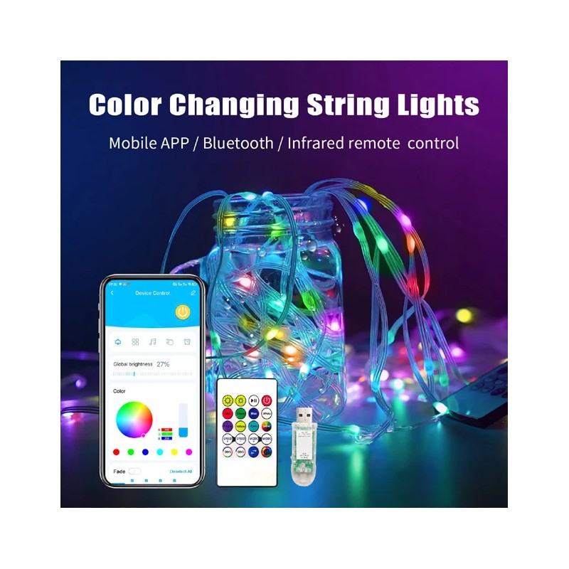 15M/Roll Energy-Saving for Fairy Lights Remote App Control Dimmable White